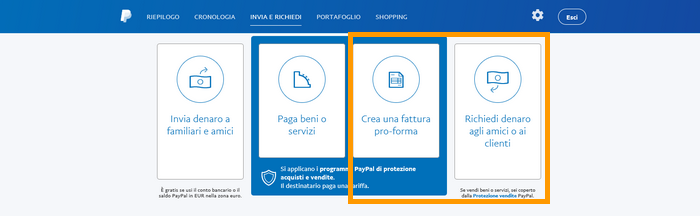Paypal ti offre due servizi di fatturazione: "Richiedi denaro" e "Crea una fattura pro-forma"